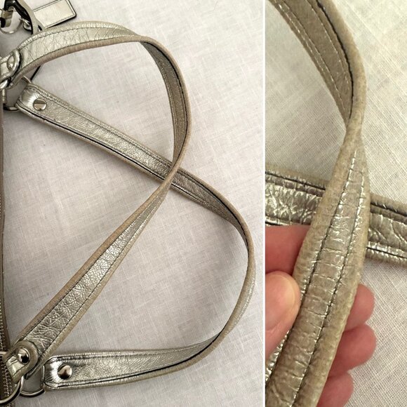 Y2K Coach Signature Poppy Gray Silver Tote Bag Purse Zip Closure Shoulder Bag - Picture 5 of 12